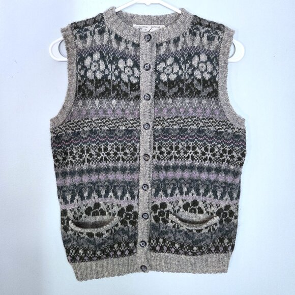 Vintage Jess Grant Scottish Shetland Wool Fair Isle Knit Sweater Vest